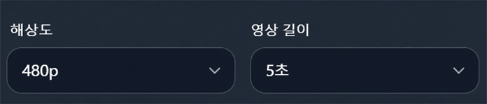 영상 생성 설정 선택
